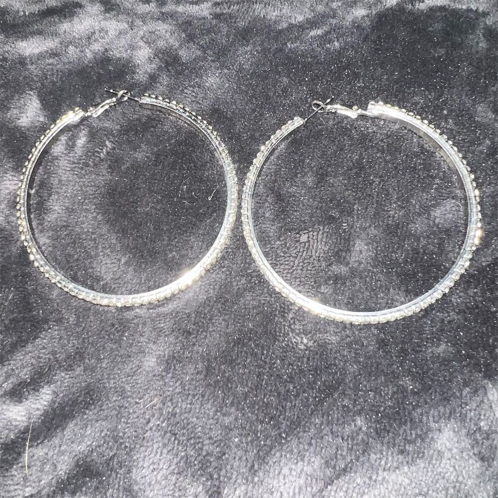 Round Cut Crystal Hoop Earrings Secure Clasp - Picture 2 of 6